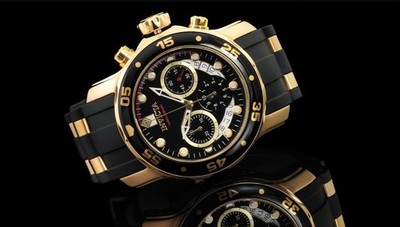 Invicta Mens PRO DIVER SCUBA Chronograph Black Dial Elegant Fashion Gold Watch