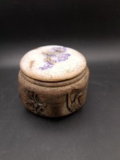 Raku Art Pottery Trinket Jewelry Signed Glazed Inside Iris Design On Lid Unique
