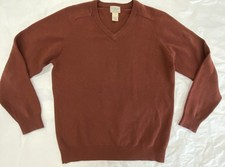 L.L. Bean Lambswool Sweater Size M Tall Burnt Orange V-Neck Pullover Knit Jumper