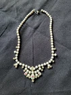 Vintage White Milk Glass Necklace with Pink Roses and Rhinestones