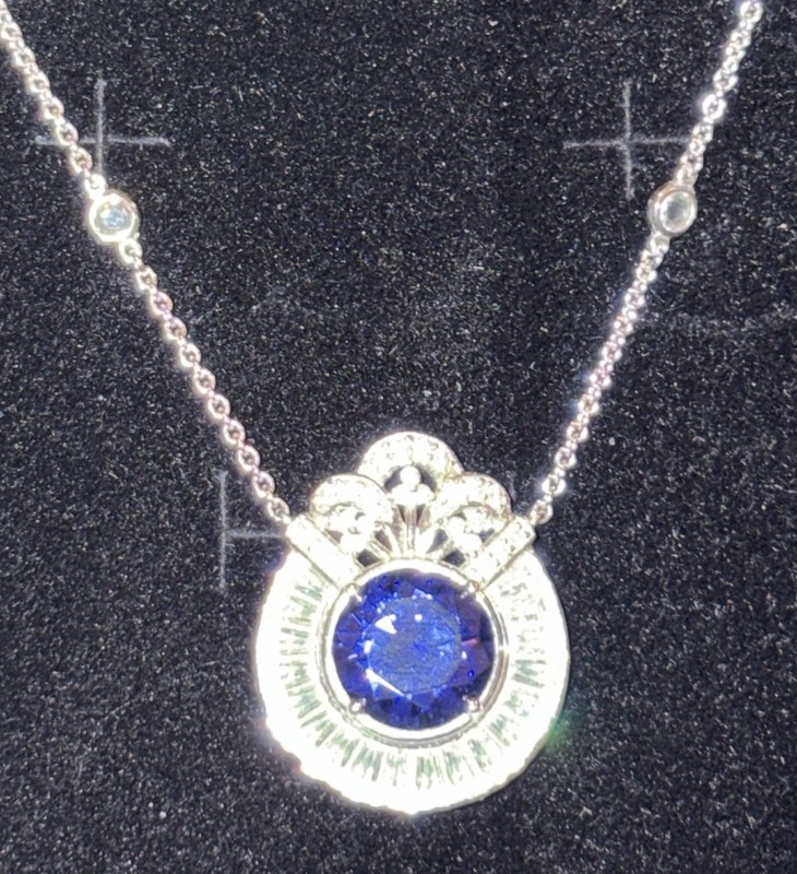 HSN Victoria Wieck Absolute Simulated Tanzanite Bezel Necklace Rhodium 925 18"