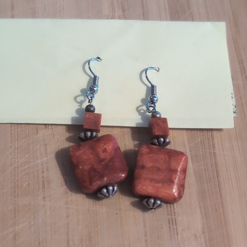 Vintage Red Coral Dangle Earrings