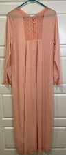 Vtg JC Penney Women s Peach Long Nightgown Size M Embroidered Floral Lace Trim