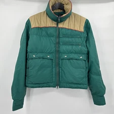 Mountain Products Corp, mens L Green & Tan Down Vintage 80s Or 90s Coat Gorpcore