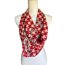 Anne Klein Vintage Silk Scarf Red Houndstooth Chain Link Made in Italy