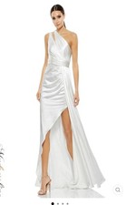 Mac Duggal Dress Womens 2 White One Shoulder Gown Asymmetric Satin Formal 49006