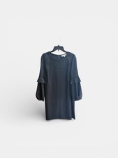 Ann Taylor LOFT Green Navy Tartan Plaid Dress sz 18 Ruffle 3/4 Balloon Sleeve