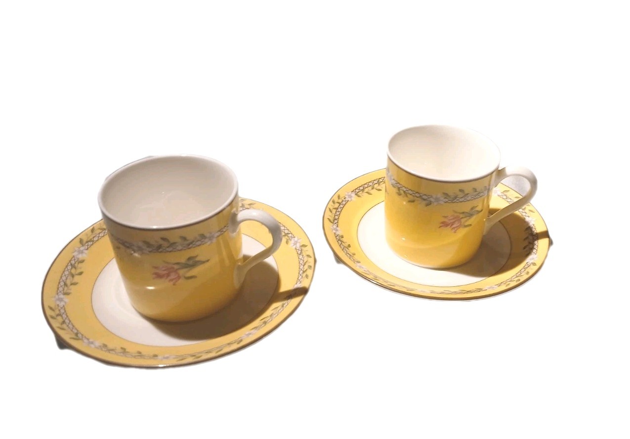 Vintage Tiffany & Co. Rosa Tulpe Paar Tee Demitasse Tasse & Untertassen gelb 1996