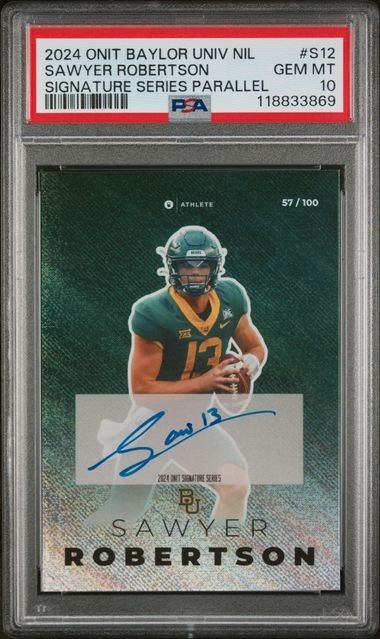 2024 Onit Athlete Sawyer Robertson Green Baylor Rookie Auto /100 PSA 10