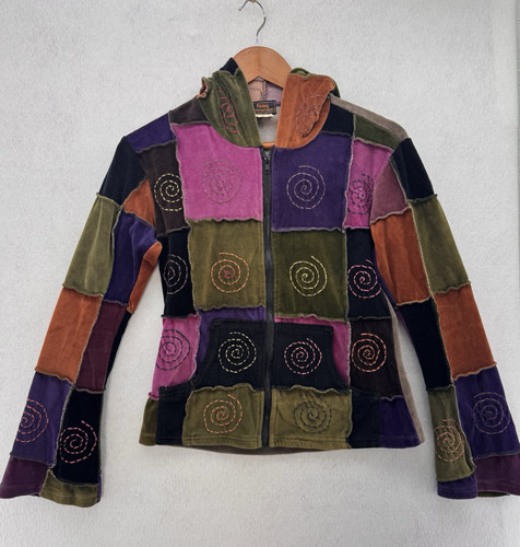 Rising International Hoodie Size S Multicolor Patchwork Hippie Full Zip Jacket - Picture 1 of 11