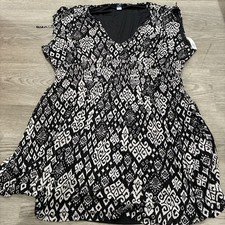 NWT Old Navy Ladies Large Geometric Sleeveless Tie Shoulder Smocked Mini Dress