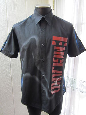 One Percent Button Up Short Sleeve Point Collar Shirt Men Small