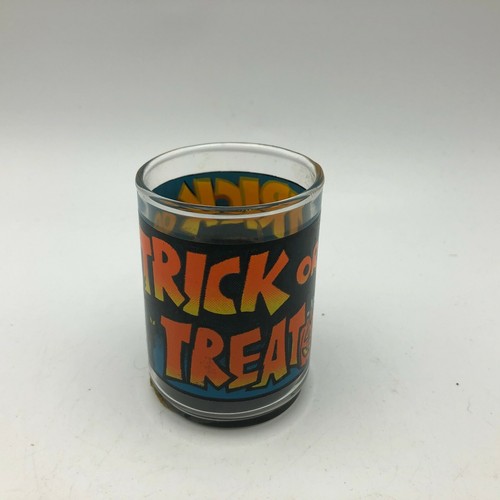 Vintage Halloween Candle Trick Or Treat Votive Candle Used USA Black Cat Pumpkin - Picture 2 of 12