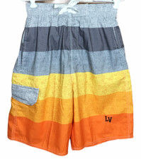 Castaways Board Short Swimming Trunks Orange Yellow Gray Mesh Lining Size Small