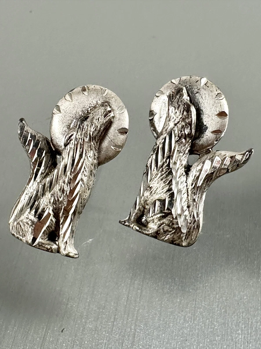 Vintage SC 925 Sterling Silver Full Moon Wolf Post Earrings eBay