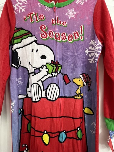 Peanuts Snoopy "Tis The Season" Footed Sleeper Size M (7-8) NWT Holiday Costume - Picture 5 of 18
