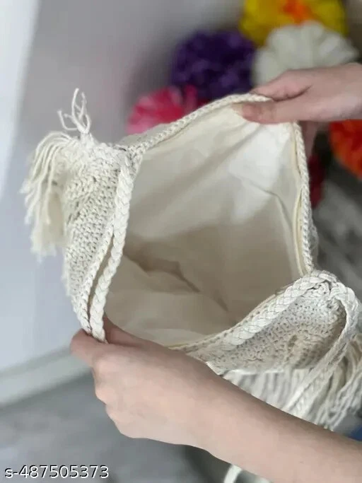 OFF WHITE Borsa hobo quadrata all'uncinetto borsa a tracolla morbida borsa a tracolla grande