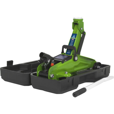Wagenheber mit kurzem Fahrgestell - 2000 kg Begrenzung - 322 mm maximale Höhe - Koffer - grün