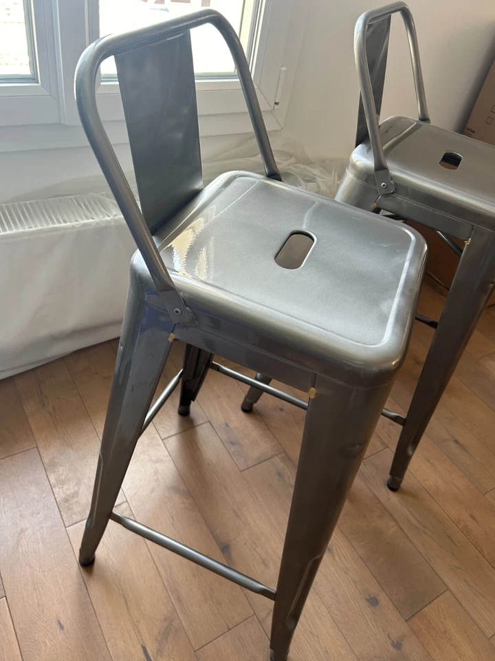 2 Chaises de bar Tolix bon état / Gris argenté - Photo 2/4