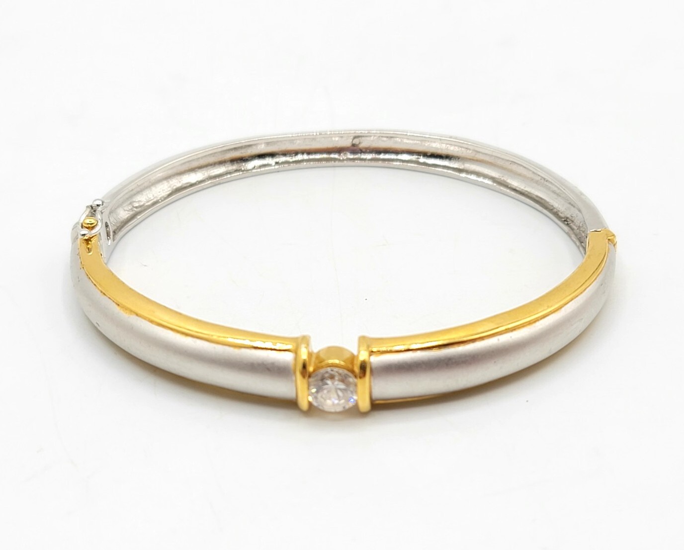 Vintage Bangle Bracelet Hinged Solitaire Cubic Zi… - image 2
