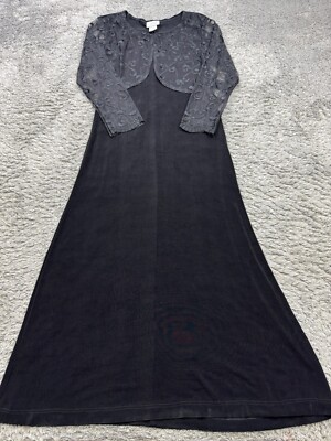 Vtg Jostar Dress Women Small Black Velvet A-Line Maxi Floral Lace Whimsy Witchy