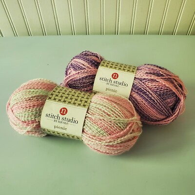 Lot of 2 Skeins Stitch Studio By Nicole Picnic Yarn Watermelon & Raspberry 7oz