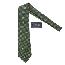 Drake's NWT Neck Tie in Green with Blue/Yellow/White Geometric Pattern 100% Silk