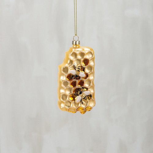 Decorative Coated Glass Hanging Ornament Honeycomb & Bee Design 4.25 Inch NEW - Picture 4 of 4
