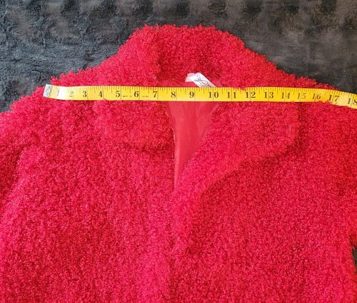 Girls Red Furry Open Lined Jacket Sz 12/14 Long Sleeve By Love You Lots - Picture 3 of 8