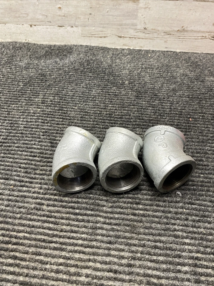 Lot of 3 NOS 1-1/4” Galvanized Malleable Iron 45 Degree Elbow FNPT  - China - Image 3 of 4