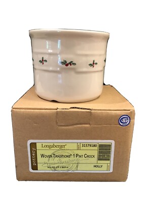 Longaberger Woven Traditions Pottery Holly 1 Pint Crock- NEW- RARE