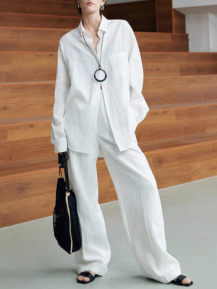 FILA Camicia donna THE ROW primavera autunno lino comoda sciolta set tre pezzi