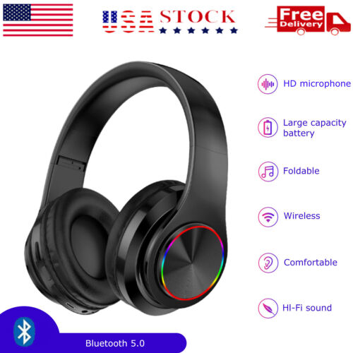 Wireless Bluetooth Headphones Super Bass Foldable Stereo Earphones Headsets Mic  - Photo 1 sur 15