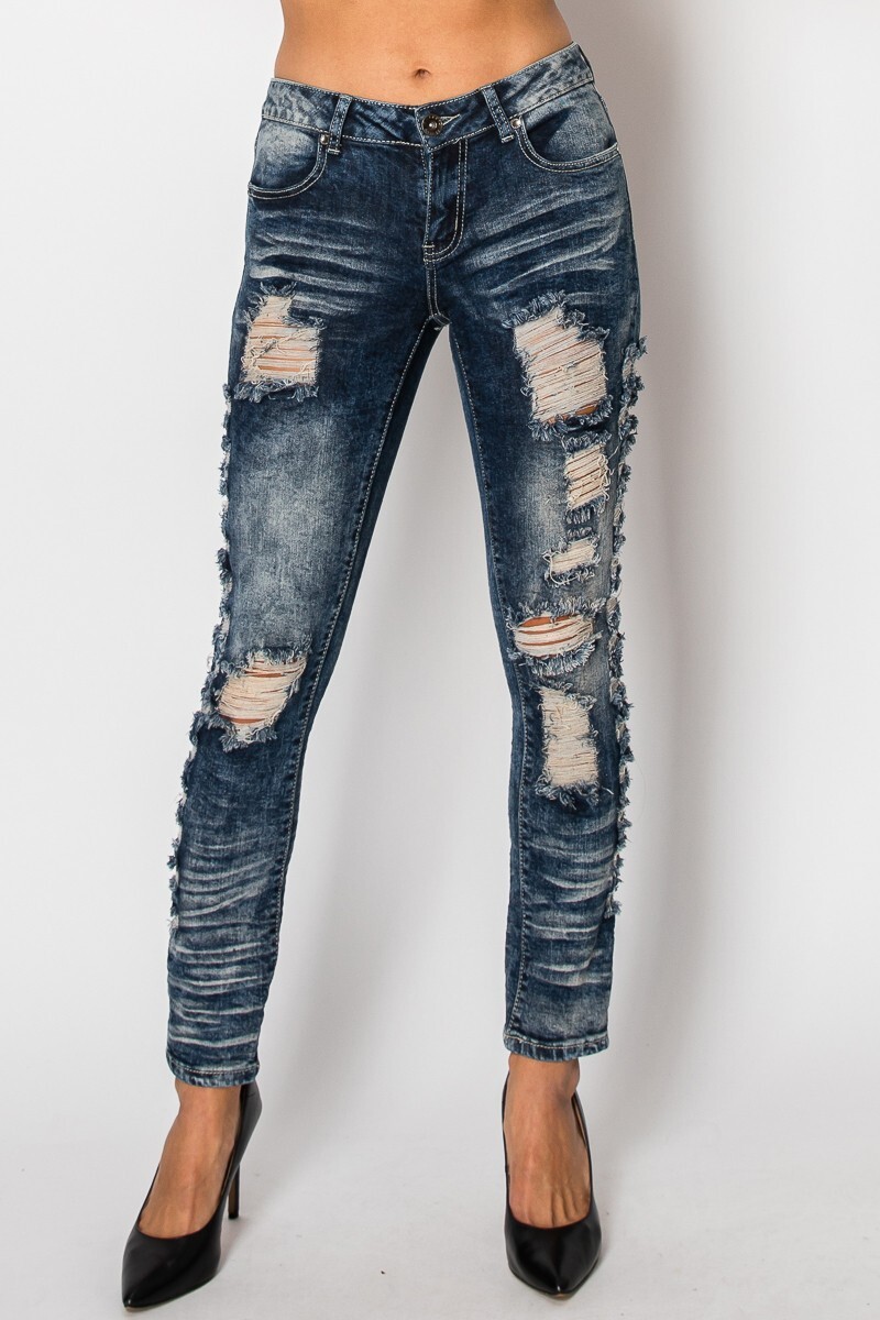 Wear Women Junior Distressed Stretch Sexy Mid Rise Skinny Jeans