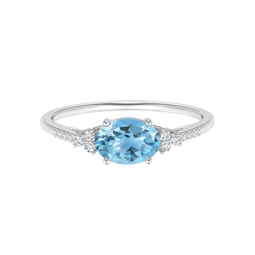 Bague étoile Saphir Bleu Ovale 7x5mm - Argent Sterling 925 Rhodié - Style Art Déco