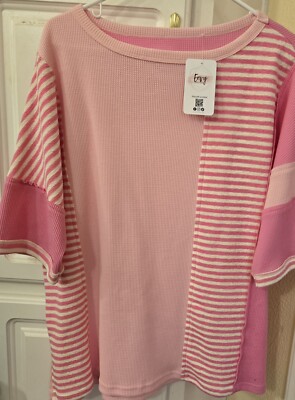 New W/ Tags Pink And White Envy Boutique Top Medium