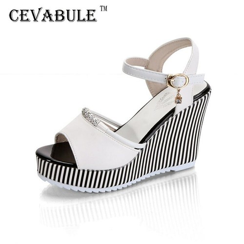 Sandalias De Cuña De Plataforma Para Mujer Zapatos De Verano Tacón Alto  Elegante | eBay