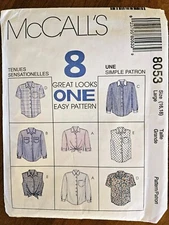 McCall's Sewing Ladies Shirt Pattern Sizes 16 & 18