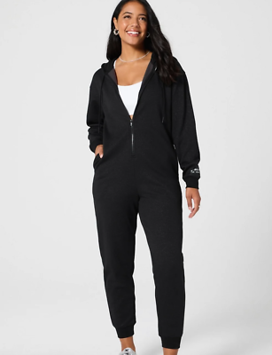Fabletics Cozy Fleece Hooded ONE-PIECE Jumpsuit Sparkle BLACK