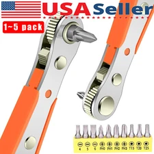 Ratcheting Right Angle Screwdriver Hex Drive 90 Degree Offset + 10PCS Bits Set