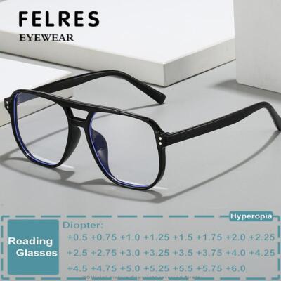 Square Anti Blue Light Reading Glasses For Men Large Frames Presbyopic Glasses