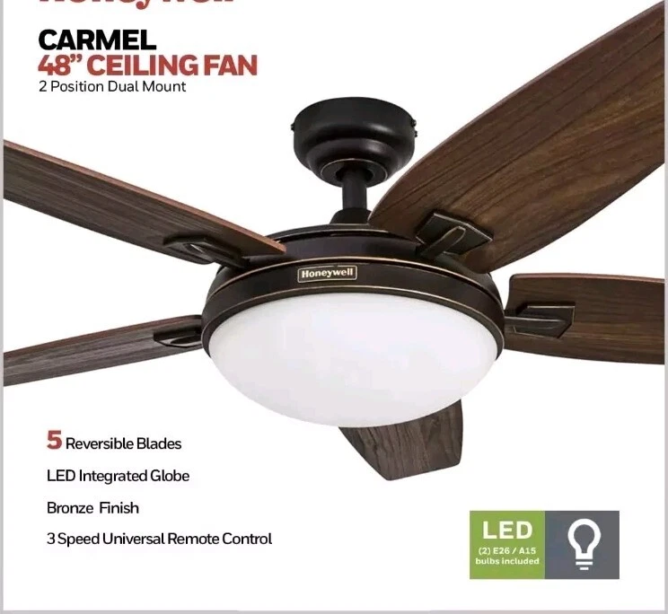 Ceiling Fan Carmel 48" Integrated Light Kit Remote Control Bronze Reversible - Image 2 of 4