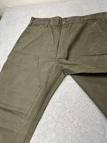 CARHARTT canvas green Work Pants wear Size W 36 L 34 vtg 90's double dungaree - Picture 8 of 19