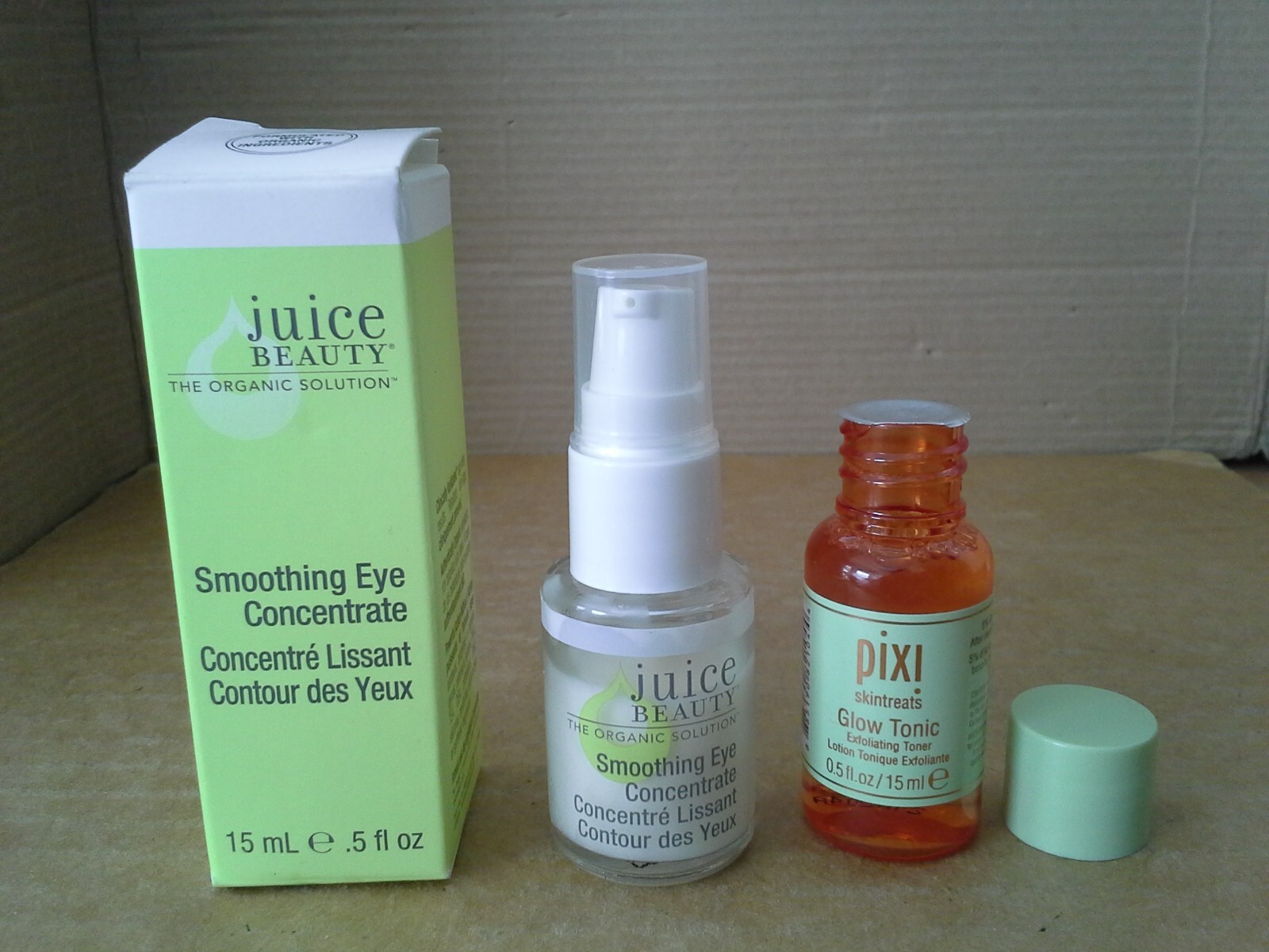 Juice Beauty Smoothing Eye Concentrate .5 FL oz &Pixi Glow Tonic 0.5 FL