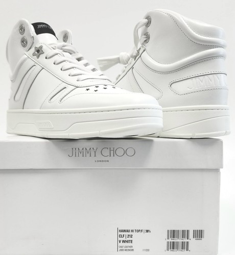 Jimmy Choo Womens Hawaii High Top Sneaker Shoes White Leather Size 38.5 / US 8.5 - Picture 5 of 7
