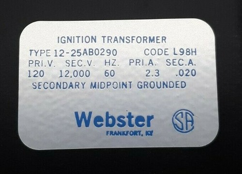Webster 12-25AB0290 Ignition Transformer - Picture 3 of 5