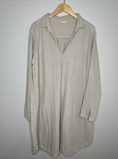 WOMENS CP SHADES BEIGE 100% COTTON GAUZE LARA MIDI SHIRT DRESS TUNIC XL POCKETS