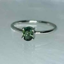 Natural Oval Green Sapphire Ring 925 Sterling Silver September Birthstone Ring