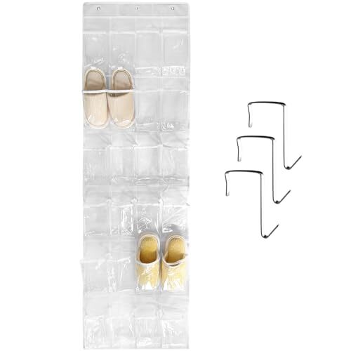 1 Pack 24-Pocket Clear Crystal Over-the-Door Hanging Shoe Organizer