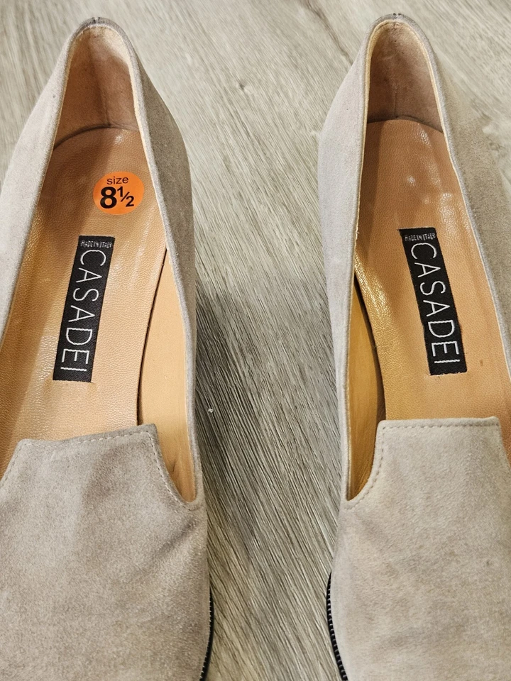 Mocasines de colección Casadei beige topo gamuza cuero punta tacón 8,5 AA Foto 2 de 4
